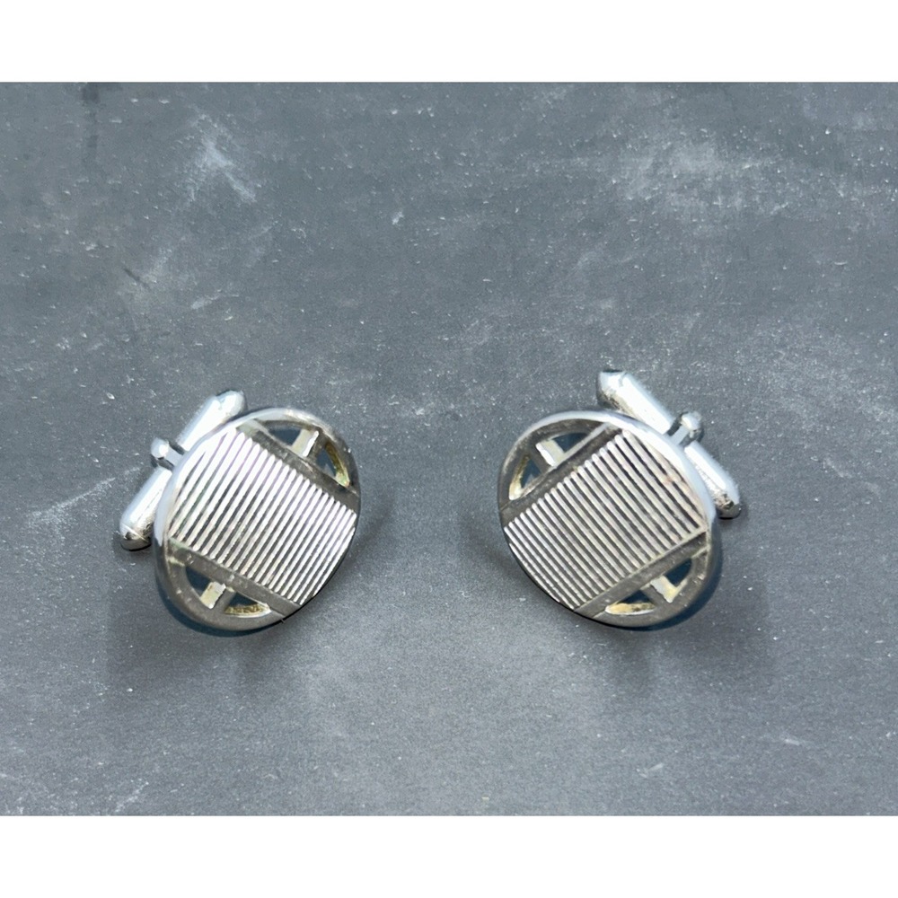 Swank Silvertone Industrial Vent‎ Vintage Cufflinks